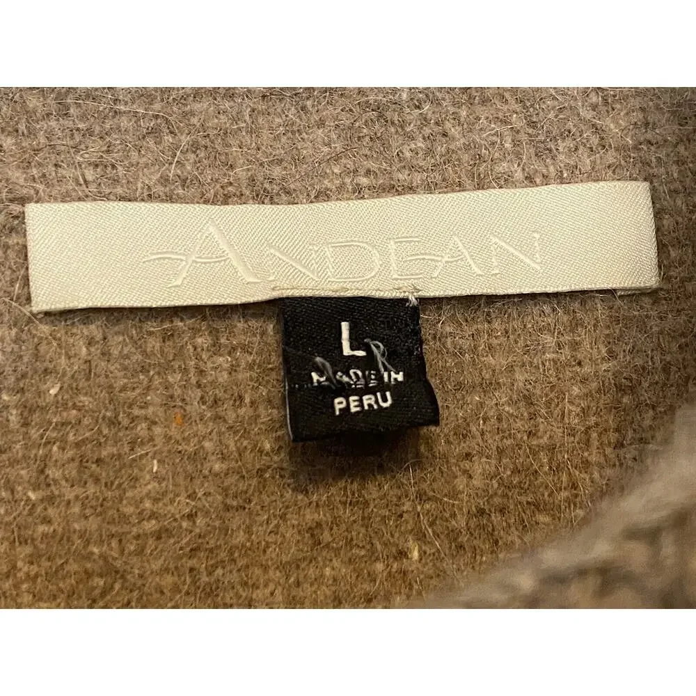 Andean Wool Alpaca Wrap Coat Large Pockets Peru Cowl Neck Cross Body Closure - Picture 8 of 14